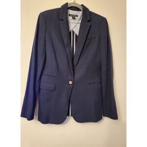 British Khaki Navy Long‎ Sleeve Line & Cotton Blazer Women Size Medium Career